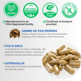 VINATURA Pao Pereira + Pau D'Arco, Astragalus - 1300MG SERVING, USA Made & Tested, Stem Cells and Immune support, 60 Capsules