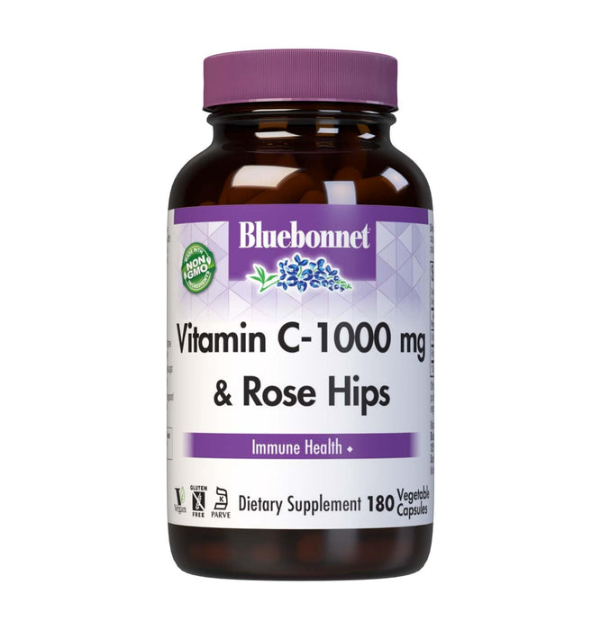 Bluebonnet Vitamin C 1000 mg Plus Rosehips Vegetable Capsules, 180 Count (743715005754)