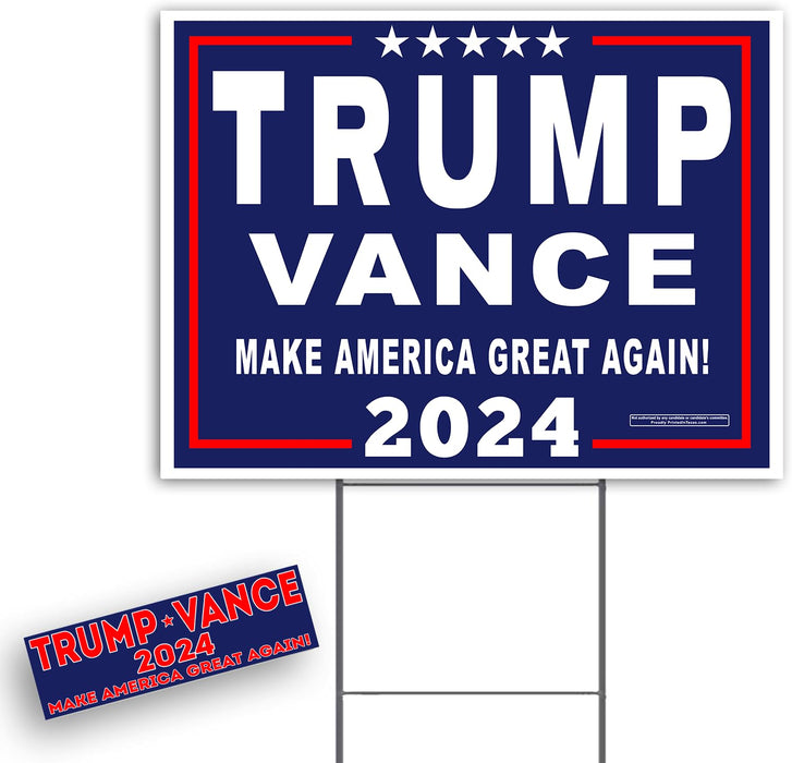 Donald Trump Vance Yard Signs MAGA 2024 with Metal Stand Made in America! (1, 24X18)