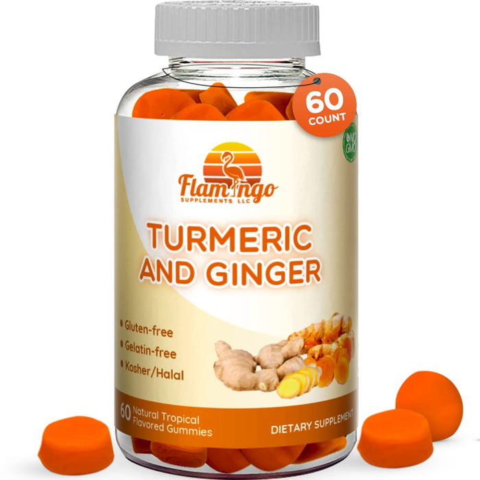 Turmeric Curcumin & Ginger Chewable Gummies for Adults and Children.Vegan Friendly, Kosher & Halal, Gluten Free, Non GMO. 60 Count