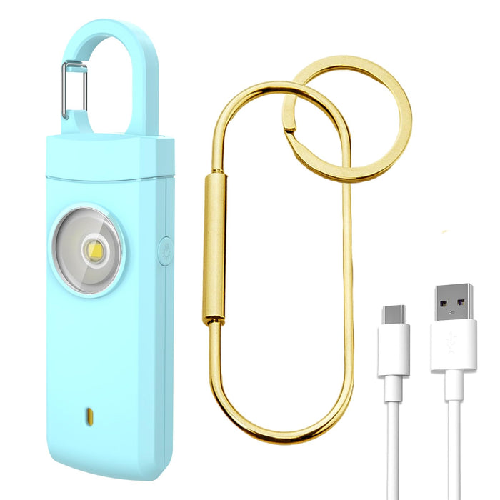 Self Defense USB Rechargeable Alarm,130 dB Loud Siren with LED Strobe Light,Keychain Design for Easier Carrying, Personal Alarm for Women, Children, Elderly. (Aqua)