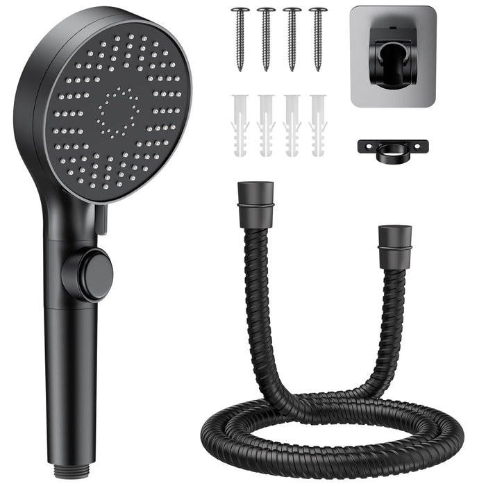 RV Shower Head with Stainless Steel Hose, 5 Mode High Pressure Shower Head with Handheld On Off Switch, Camper Shower Head Replacement for RV, Travel Trailer, Motorhome, RV Accessories Part, Black