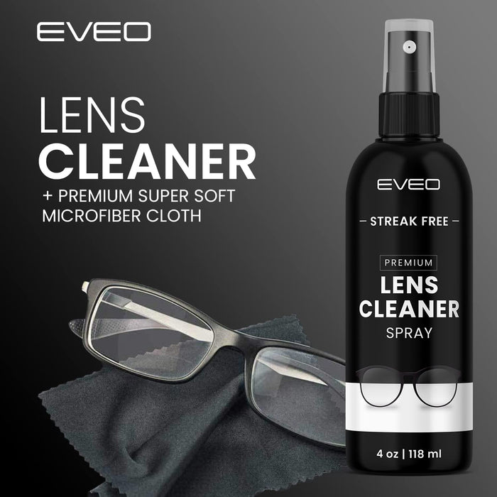 EVEO Eyeglass Cleaner Spray - No Streaks Technology with Microfiber Cleaning Cloth- Glasses Cleaning Kit - Glasses Cleaner Spray with Lens Cleaner Cloth - Screen & Eye Glasses Kit - 8oz (4ozx2)