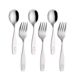 EXZACT Children Flatware 6pcs - 3 x Forks, 3 x Spoons - Toddler Utensil Kids Silverware Cutlery Stainless Steel - Dishwasher Safe