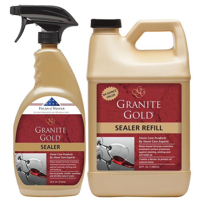 Granite Gold Water-Based Sealer Spray Protection for Granite, Marble, Travertine, Natural Stone Countertops, 64 Fluid Ounces and 24 Fluid Ounces