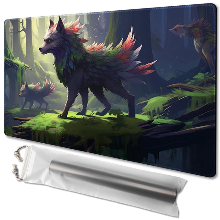 MTG Playmat Size 24x14in Free Storage Bags Non-Slip Backing Printing, Ideal for Card Game Enthusiasts TCG Playmat Mouse Pad (Timberwolves,No with Zone)