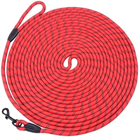 Hi Kiss Check Cord Large,Medium Small Dogs/Puppy Obedience Recall Training Agility Lead - 15ft 20ft 30ft 50ft Training Leash(Red 50ft-Diam 1/3"-1 Hook)