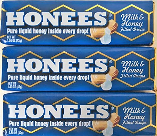 Honees Honey Filled Cough Drops, Milk & Honey- Natural Cough Drops- Sore Throat Relief - Nothing Artificial -Throat Lozenges, Natural Cough Suppressant- Non-GMO, Gluten Free (3 Pack, 27 Drops)