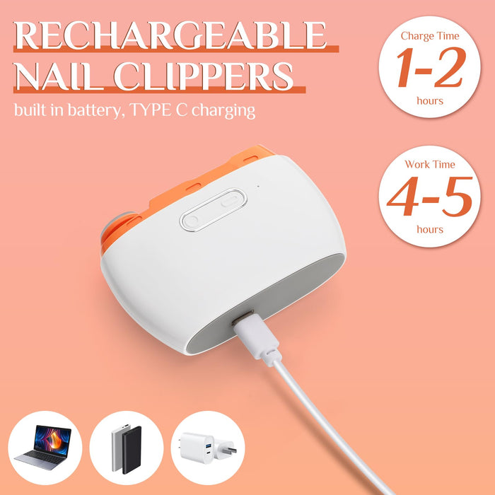 Automatic Electric Nail Clipper Laelr 2 in1 Fingernail Cutter and Polisher with LED Light 2 Speeds & Nail Scraps Storage Rechargeable Safety Fingernail Trimmer for Baby Kids Elderly Nail Care