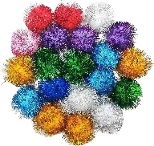 40 Pcs 2 Inch Assorted Color Flash Ball Cat's Favorite Toy Ball Tinsel Pom Poms Flash for Kittens Exercise and Multiple Cats Play and Chase