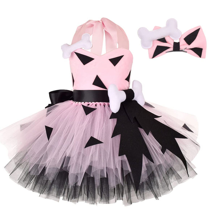 IBTOM CASTLE Baby Halloween Costumes,Halloween Girls Costume Shorts Toddler Bam Bam Costumes Baby Caveman Cavegirl Historical Halloween Dress Up Outfits Clothing Set Pink - bone 11-12 Years