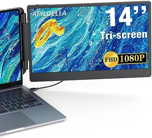 14'' 1080P Portable Dual Monitor Extender for Laptops - USB C and HDMI, Plug-Play for Dual Display on Mac and Windows, Fits 13''-17.3'' Laptops