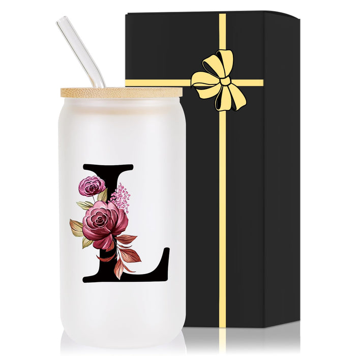 Monogrammed Glass Drinking Cup With Lid Straw Women Lady Boss Gifts Coworker Colleague Manager Team Member Employee Boss Executive Assistant Inter Birthday Farewell Leaving Retirement Christmas,L