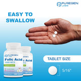 Puregen Labs Folic Acid 1000 mcg Tablets | Vitamin B9 | Non-GMO | Gluten Free | Made in USA | Value Size 1000 Tablets