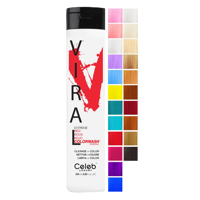 Celeb Luxury Viral Colorwash, Professional Semi-Permanent Hair Color Depositing Shampoo, Extreme Red 8.25 Fl Oz (Pack of 1)