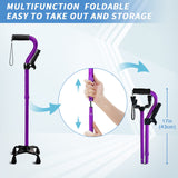 Adjustable Walking Cane for Men & Women with 4-Pronged Base for Extra Stability - Foldable Cane for Seniors with Foam Padded Offset Handle for Soft Grip & a Second Handle for Standing