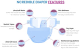 NCREDIBLE Diapers Overnight Baby Diapers, 12+ Hour Use, Size 1 (8-14 lbs), 80 Count, Disposable Baby Diapers, Night Time Skin Protection