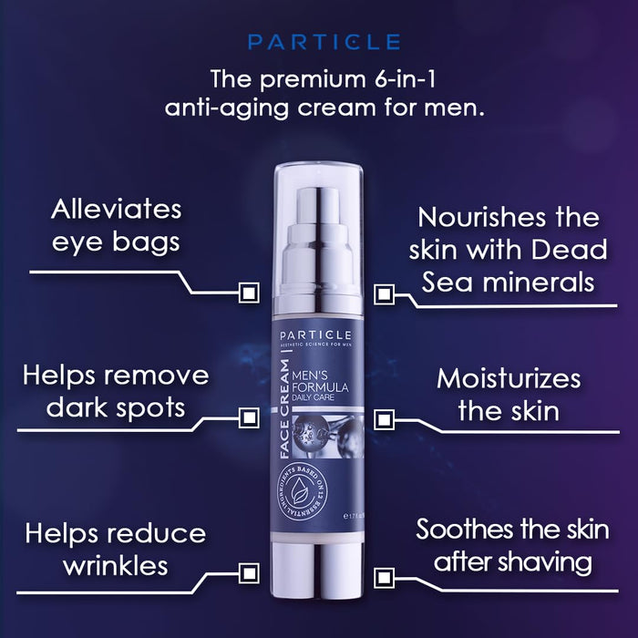 Particle Mens Face Cream - 6 in 1 Mens Face Moisturizer (1.7 Oz) - Eye Bags Treatment & Face Lotion for Men - Mens Anti Aging Cream - Wrinkle & Dark Spots Mens Face Cream, Pack of 1 (1.7 oz.)