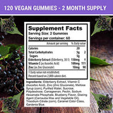 FRESH HEALTHCARE Elderberry Gummies 120 Count with Vitamin C and Zinc - Sambucus Elderberry 30:1 Extract - 100% Vegan Friendly for Adults and Kids - Immune Support Gummy Supplement