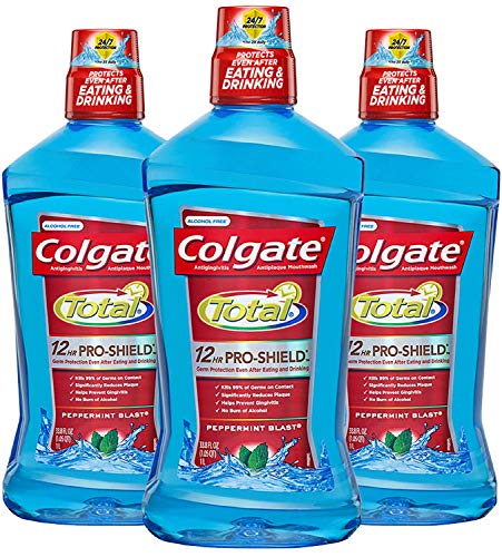 Colgate Total Mouthwash, Alcohol Free Mouthwash, Peppermint, 33.8 Ounce, (Pack of 3)