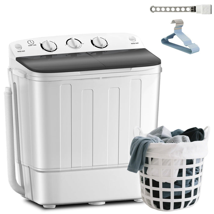Erivess Compact Portable Mini Twin Tub 18lbs Washing Machine, Get Dry Rack and 10 hangers for free! Washer and Spin Cycle Combo, for Camping, Apartments, Dorms, RVs(Black)