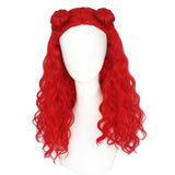 Anogol Red Wig Cosplay Long Curly Red Wig with 2 Buns Red Costume Red Hair for Girls Womens Wig Red Synthetic Wig Red Outfit for Halloween Party Costume Themed Events Wig