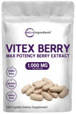 Micro Ingredients Vitex Berry Supplement, 1,000mg Per Serving, 240 Caplets | Potent Chaste Tree Berry Extract | Promotes Menstrual, Fertility, & Hormone Balance for Women | Non-GMO