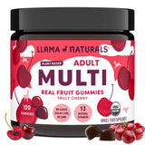 Llama Naturals Real Fruit Gummy Vitamins for Adults, No Added Sugar Cane, Vegan Chewable Multivitamin Gummies, Organic, Plant Based, Whole Food, for Women and Men, 120 Count (30 Day Supply) Cherry