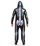 Tipsy Elves Halloween Skeleton Costume for Men - Comfy Easy Adult Onesie Jumpsuit - Front and Back Print with Zip Up Mask - Men's Iridescent Skeleton Jumpsuit Halloween Costume Size X-Small