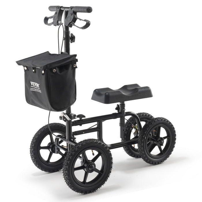 VEVOR Folding Knee Scooter, Carbon Steel Steerable Knee Walker with Height-Adjustable Handlebar & Knee Pad, 12" All-Terrain Wheel, Dual Brakes, Leg Recovery Scooter for Injured Ankle Foot Knee, 350LBS