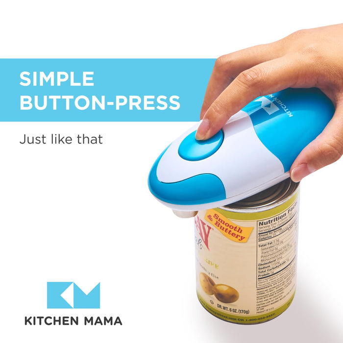 Kitchen Mama Auto Electric Can Opener: Open Your Cans with A Simple Press of Button - Automatic, Hands Free, Smooth Edge, Food-Safe, Battery Operated, YES YOU CAN (Sky Blue)