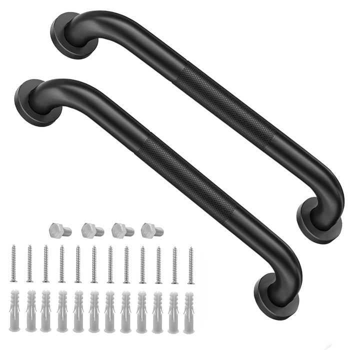 2 Pack Shower Grab Bars for Bathroom 16 Inch Black Stainless Steel Anti-Slip Knurled Grip Home Care Bath Handrail Safety Hand Rail Support for Showers Seniors Elderly Assist Handicap Bath Handle