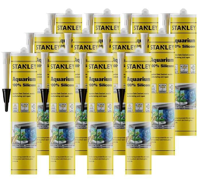 Stanley Waterproof Aquarium Silicone - 12x10.1 Fl. Oz. Clear, Waterproof Bond to Glass, Non-Toxic Aquarium Sealer for Freshwater & Saltwater Aquarium | 12 Pack.
