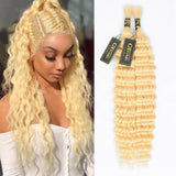 QTHAIR 14A Deep Wave Bulk Human Hair For Braiding No Weft (18", 613(Blonde)) 100% Unprocessed Brazilian Deep Wave Human Hair Virgin Hair Extensions Two Bundles Micro Braiding