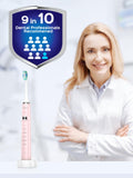 COSLUS Electric Toothbrush for Adults and Kids: Wireless Rechargeable Tooth Brush for Kid Ages 12+ and Adult with Portable Travel Case, 5 Modes 47000 VPM Power Toothbrushes 6 Brush Heads Pink