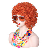 FantaLook Curly Orange Red Cosplay Wig with Necklace Earrings and Sunglasses for Women Halloween Costume