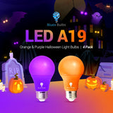 4 Pack A19 LED Light Bulb LED Light Bulb 120V E26 Base 9 Watt (60-watt Replacement) Bulb, Party Decoration, Porch, Home Lighting, Christmas Light Bulbs (Orange Purple, 6 Pack)