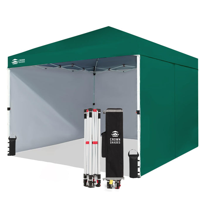 CROWN SHADES 10X10 Commercial Instant Canopy Pop Up Tent with Center Lock, 300D Fabric, 4 Sidewalls, Sto'N Go Bag, Forest Green
