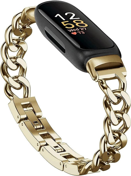 Cool Bands for Fitbit Inspire 3 Bands Women, Stainless Steel Metal Adjustable Wristband Replacement Straps Compatible with Fitbit Inspire 3 Fitness Tracker (Gold)