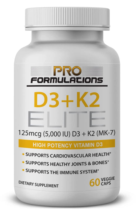 Pro Formulations MD D3-K2 Elite – High-Potency Vitamin D3 and Vitamin K2 Supplement – 60-Day Supply – Bioavailable MK-7