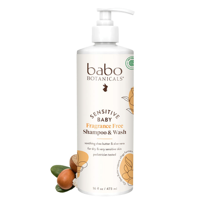 Babo Botanicals Fragrance-Free 2-in-1 Baby Shampoo & Wash - Shea Butter, Calendula & Aloe - EWG Verified, Cruelty-Free, Vegan - Pediatrician Tested - 16 Fl Oz