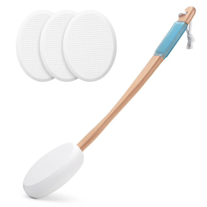 AmazerBath Lotion Applicator for Back, Feet, 4 Replaceable Pads with 1 Long Handled, Back Sunscreen Applicator for Kids, Elderly, Women, Apply Cream Medicine Skin Cream Moisturizer Tanner, White