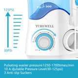 TUREWELL Water Dental Flosser for Teeth/Braces, Water Teeth Cleaner 8 Jet Tips and 10 Pressure Levels, 600ML Large Water Tank Oral Irrigator for Family(White)