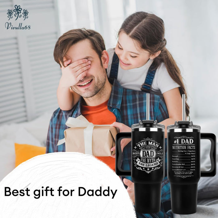 Christmas Gifts For Dad - Dad The Man The Myth The Legend Tumbler 40Oz, Birthday Gifts for Dads from Daughter, Son, Kids, Papa Mug for Daddy Elderly Fathers, Christmas Presents Ideas and Coffee Cups