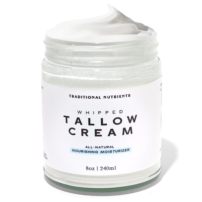 Traditional Nutrients Whipped Tallow Skin Cream GRASS FED + Plain, No Additives, Tallow Face Cream, Tallow Lotion, Glass Jar, Tallow Balm, Beef Tallow Moisturizer (8 oz.)