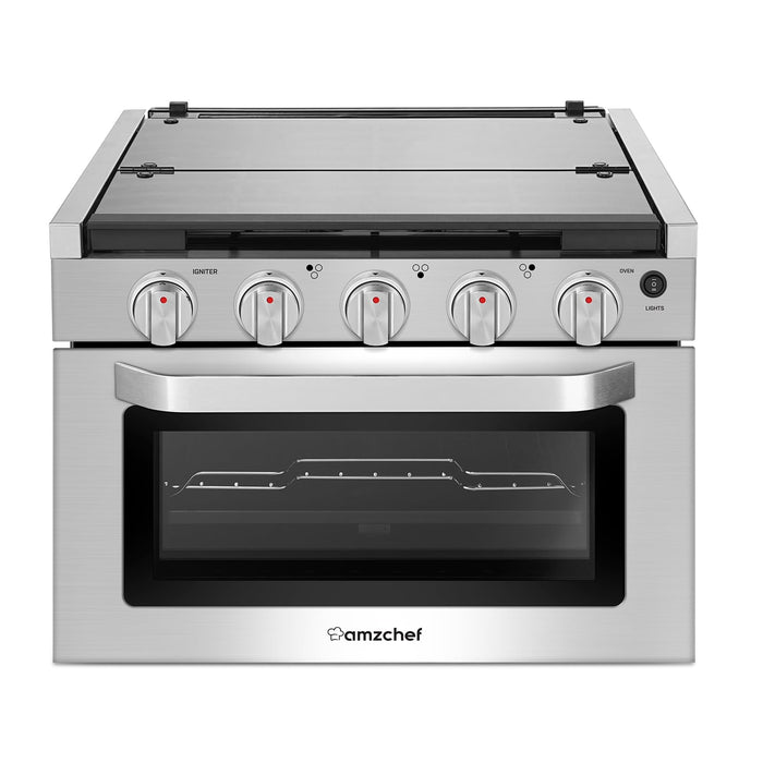 AMZCHEF 17 Inch 3-Burner RV Gas Range with 1.24 Cu.Ft Oven, High Output Propane Stove for Mobile Home, Camper, Apartment, Stainless Steel