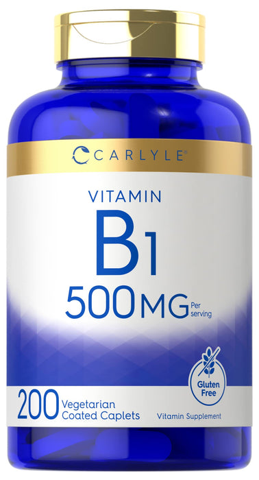 Carlyle Vitamin B1 500mg (Thiamine) | 200 Vegetarian Caplets | Non-GMO and Gluten Free Supplement