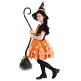 Halloween Witch Costume for Girls, Light Up Witch Dress with Hat and Broom, Toddler Witch Costumes for Role-Play Party (Orange 3-4T) over 2 years