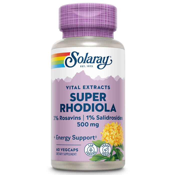 SOLARAY Super Rhodiola Root Extract 500mg | Herbal Adaptogen for Healthy Stress & Energy Support | Guaranteed Potency | Non-GMO & Vegan | 60 VegCaps