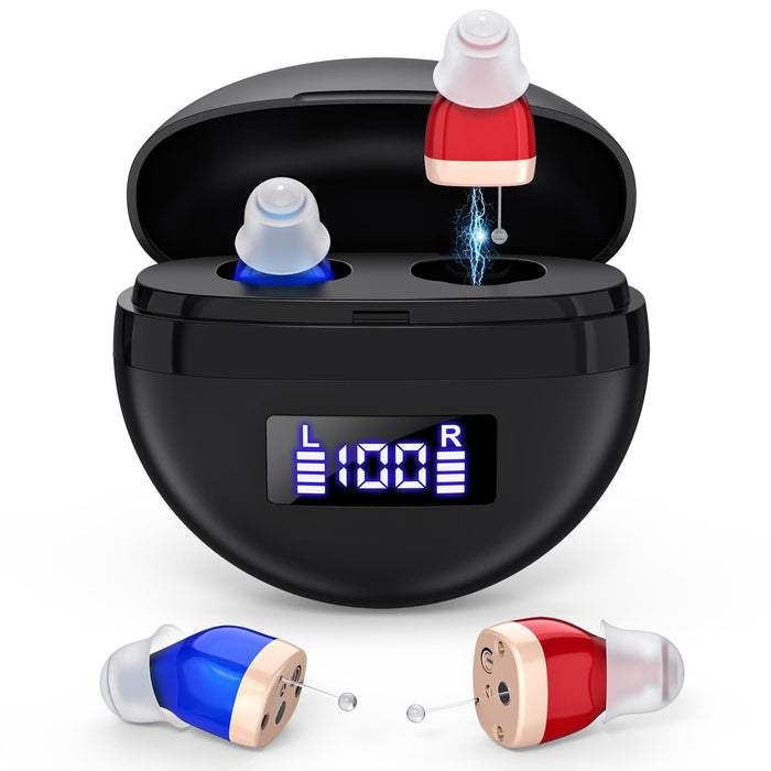 Hearing Aids for Seniors Rechargeable,Adults Hearing Amplifiers For Severe Hearing Loss,Invisible In Ear Hearing Assist Devices,OTC Hearing Aid with Charging Case